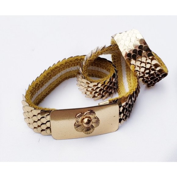 VTG 90's Retro Gold-Tone Snake Scales Stretch Fashion Plus Size Belt 1X - Picture 2 of 4